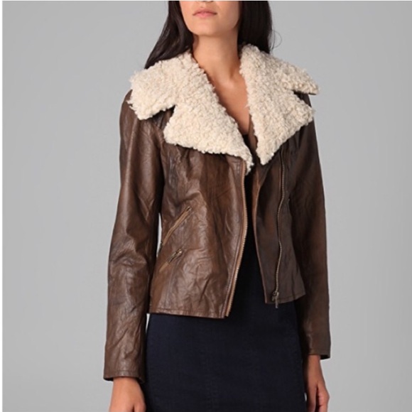BB Dakota Leather Shearling Jacket with removable Shearling Collar. - Picture 8 of 16